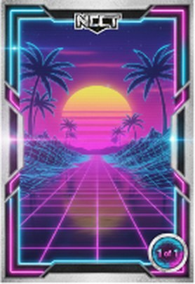 Retro collector card frame with a synthwave sunset